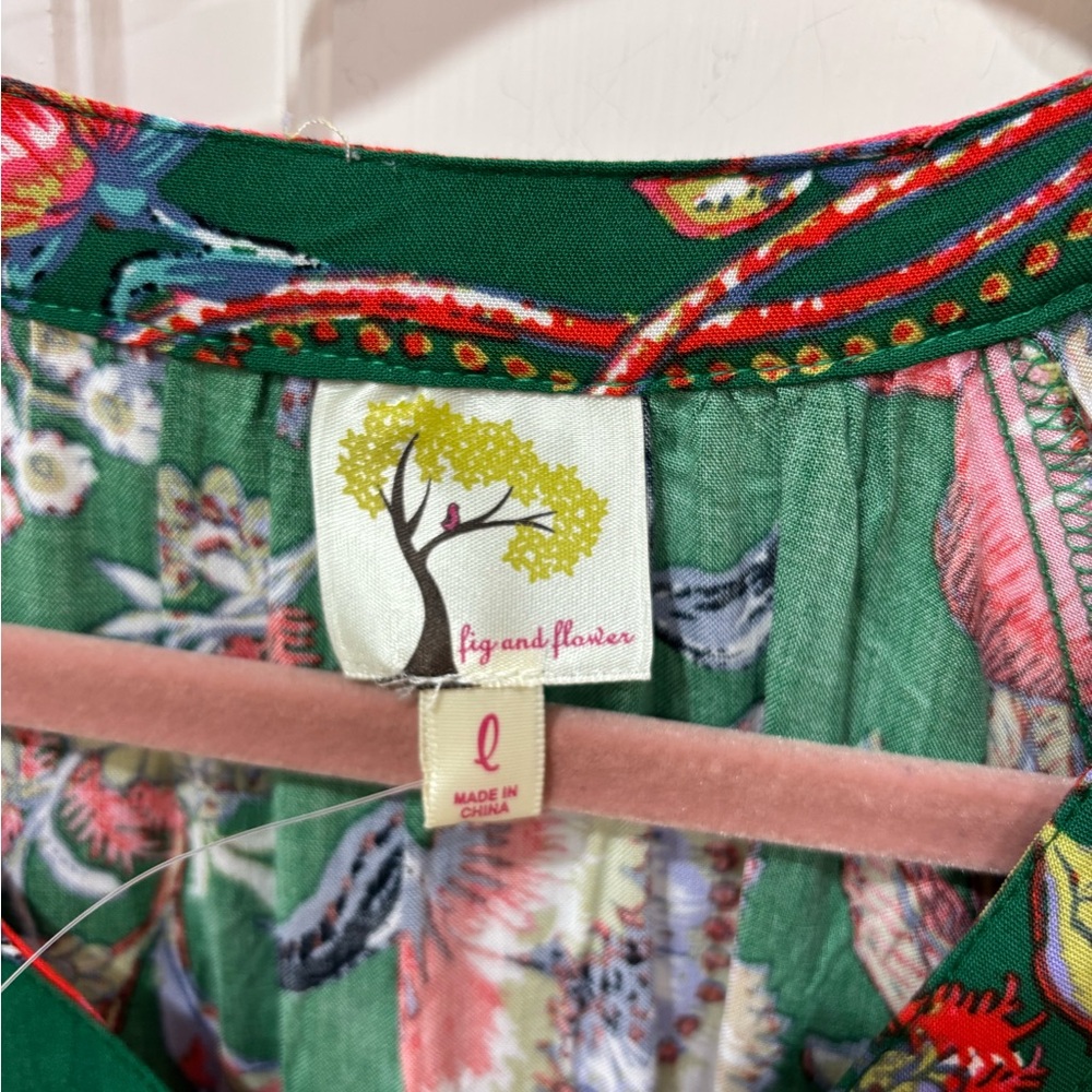 NWT Anthropologie Fig and Flower Vibrant Green Floral Dress L‎ - Picture 5 of 9
